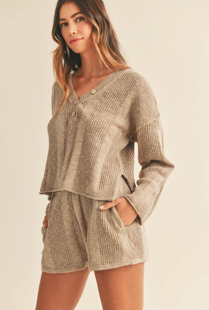 Winter is the Perfect Time for Comfy Lounge Wear in a cozy ribbed lounge set for women.