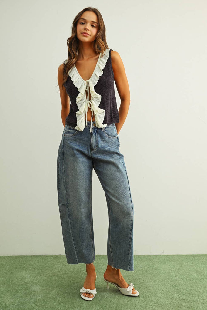 Crochet Knit Ruffle Detail Top
