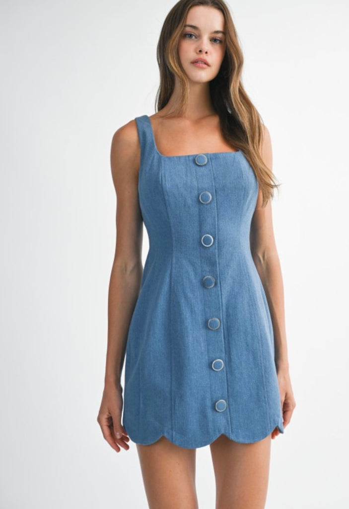 Denim Scallop Mini Dress