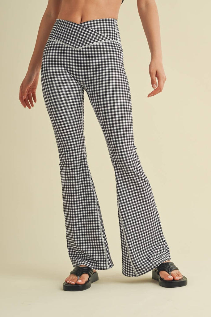 Gingham High Waist Crossover Flare Legging