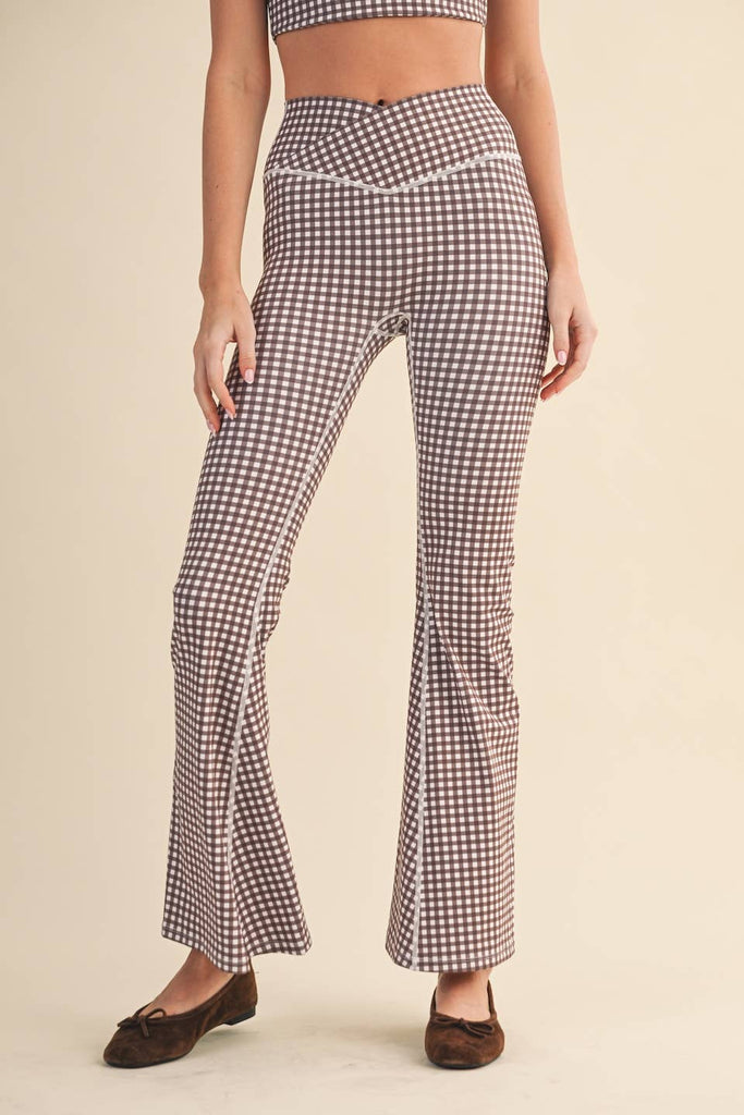 Gingham High Waist Crossover Flare Legging