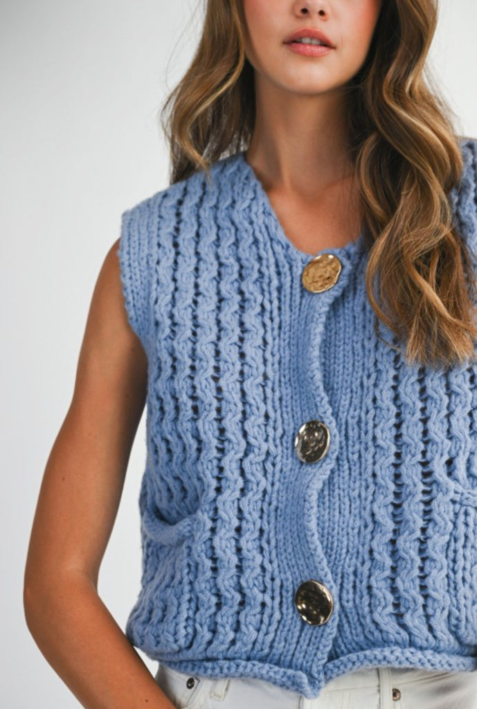Knitted Gold Button Sweater Vest