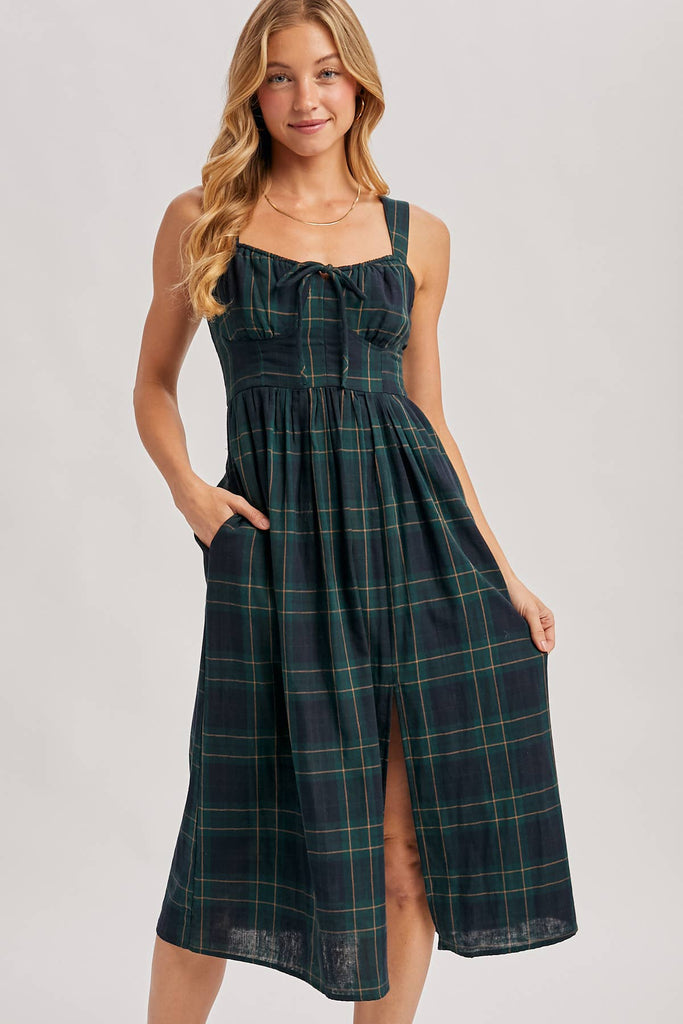 Plaid Print Corset Midi Dress