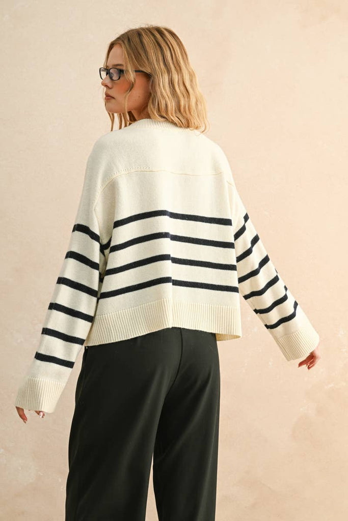 Striped Cardigan with Button Detail