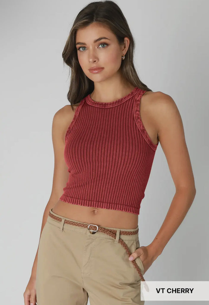 Sophie May Boutique vintage wide ribbed tank top in cherry, stylish and durable seamless crop for summer fashion.