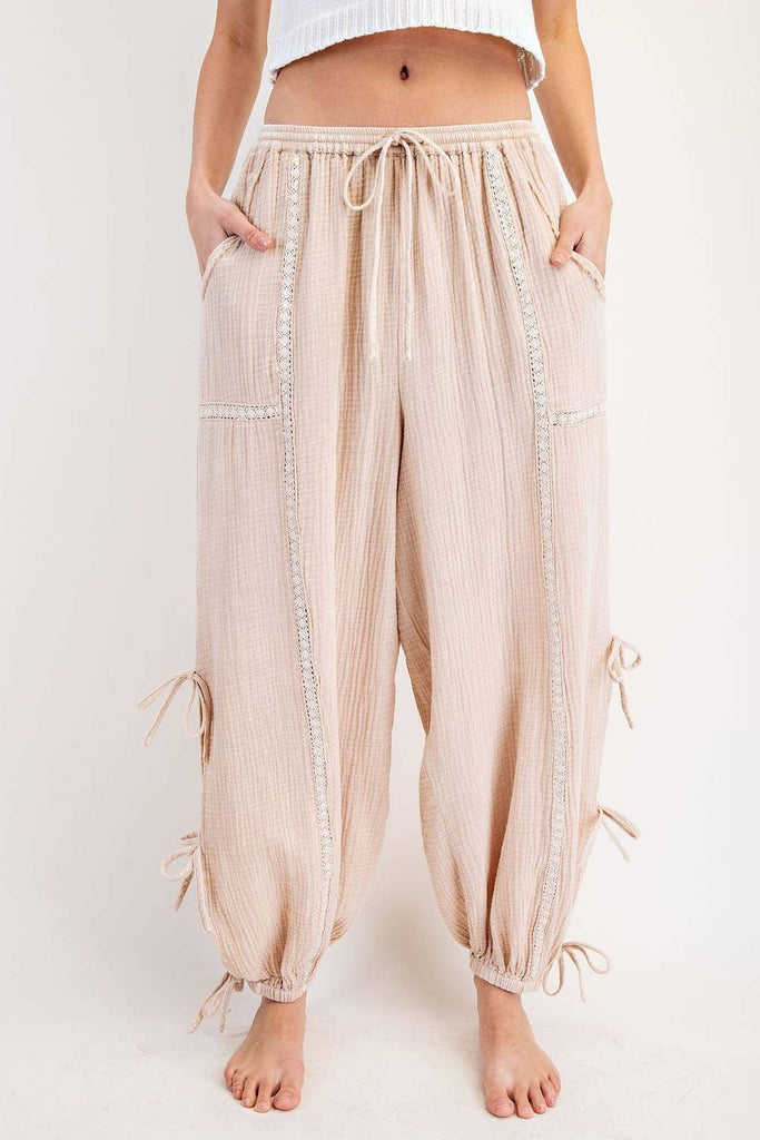 Mineral Washed Ribbon Side Tie Pants