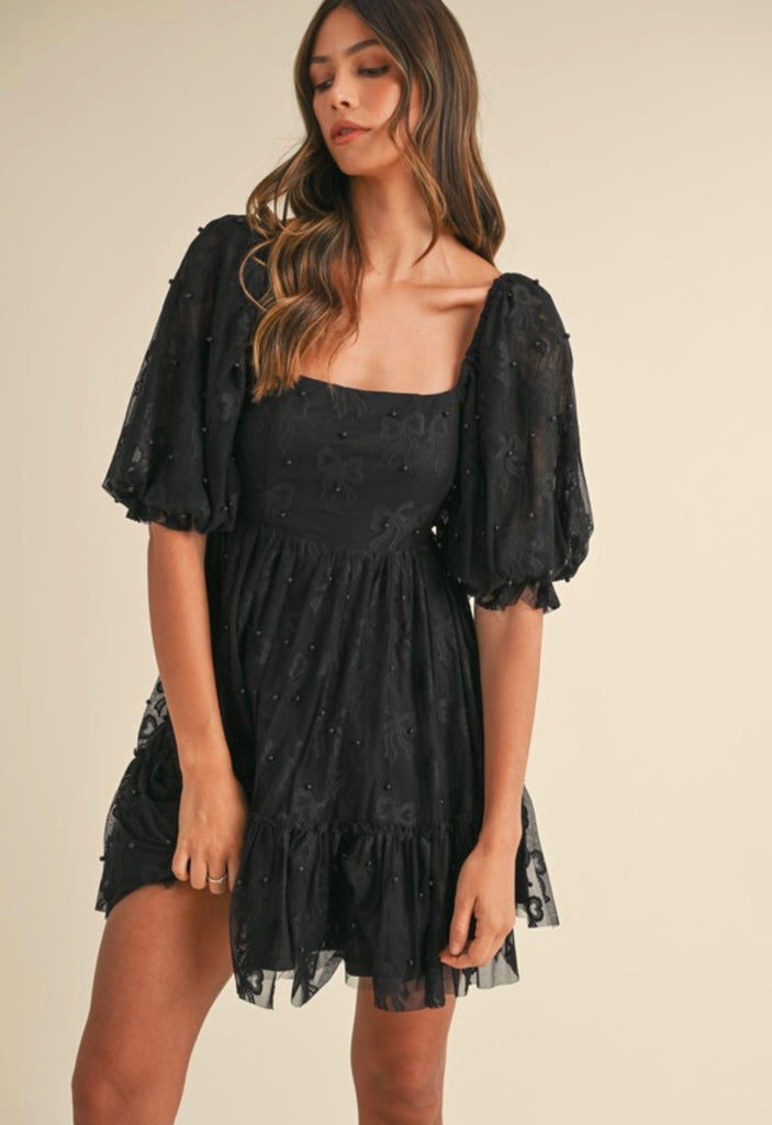 Bow Jacquard Mini Dress