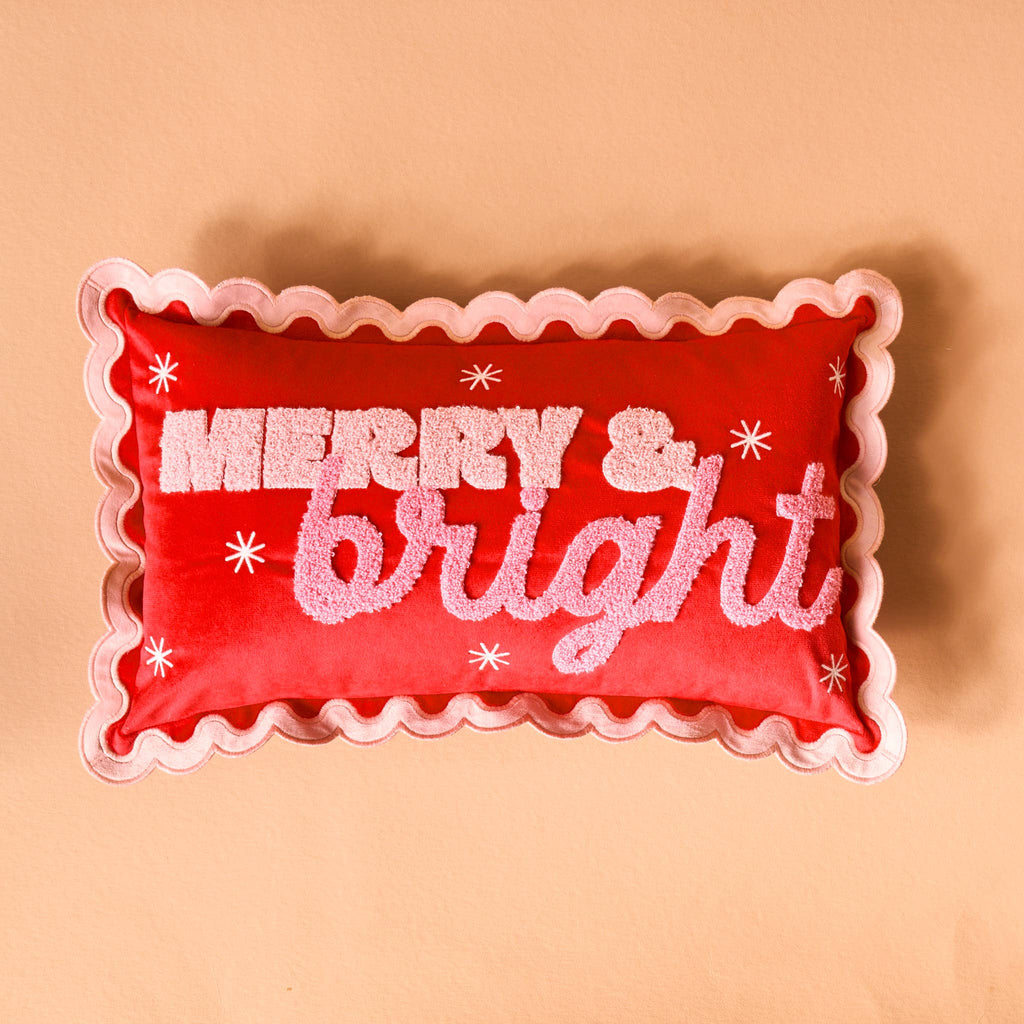 Scalloped Rectangle Throw Pillow-Merry & Bright, adding festive home decor with cozy vibes for the holiday season.