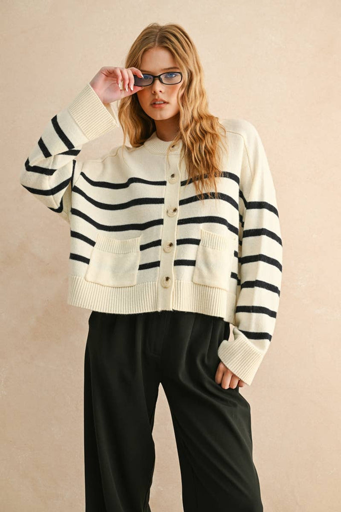 Striped Cardigan with Button Detail