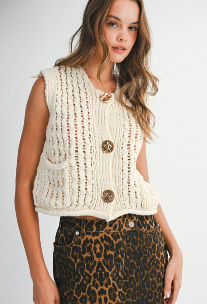 Knitted Gold Button Sweater Vest