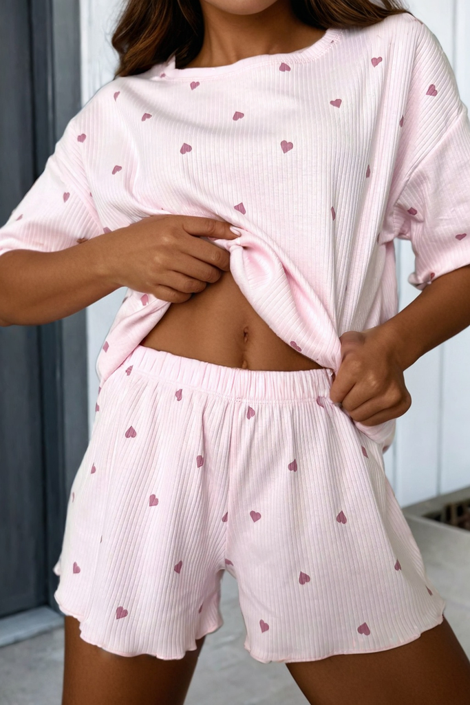 Heart Ribbed Knit Lounge Set
