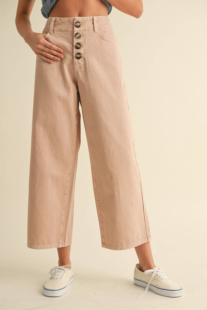 Button Detail Wide Leg Pants