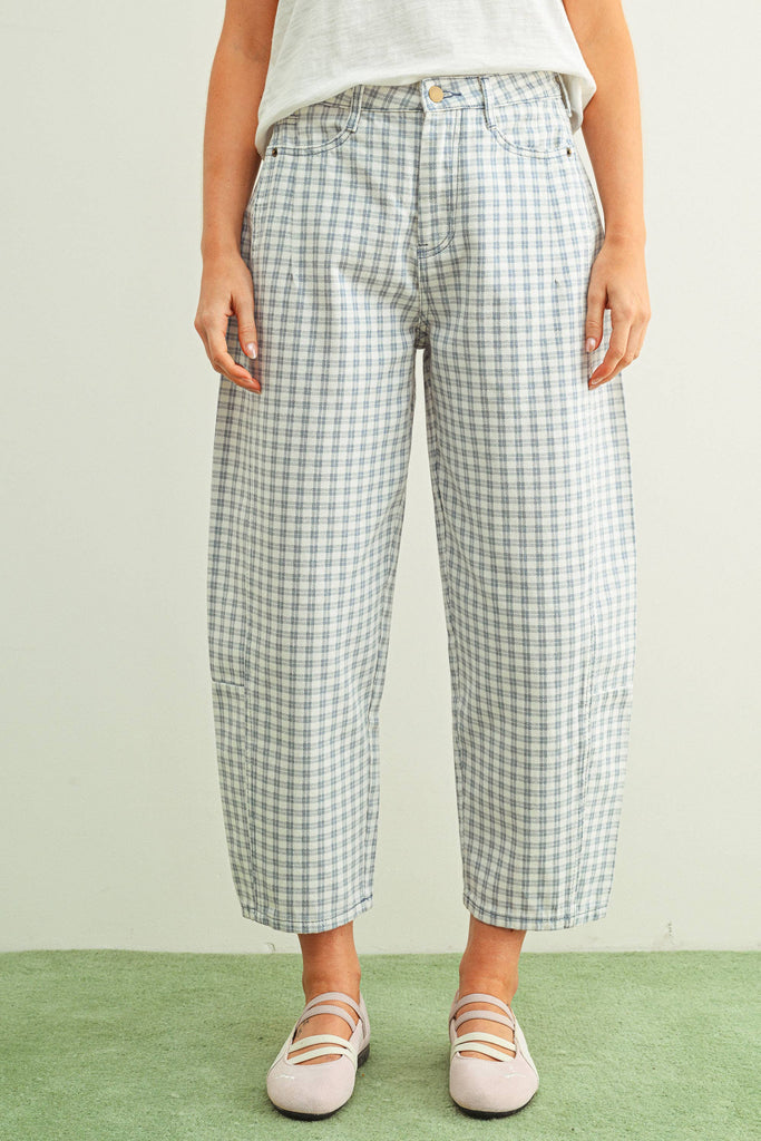 Mini Checker Print Barrel Pants