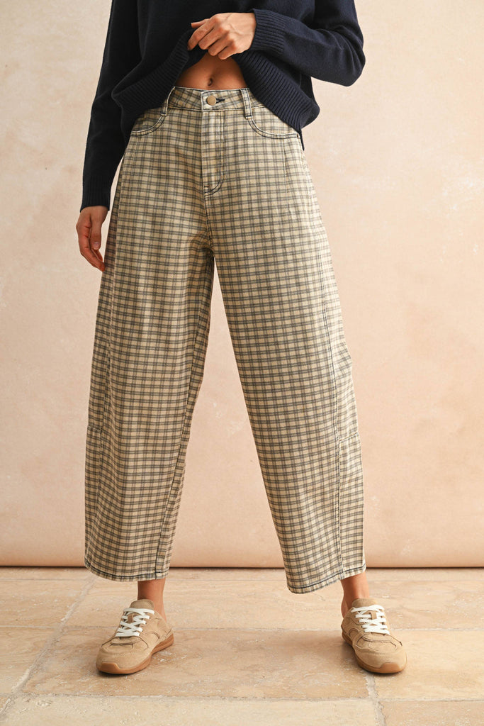 Mini Checker Print Barrel Pants