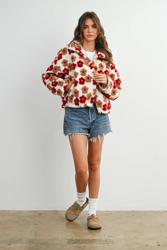 Collared Floral Zip-Front Jacket