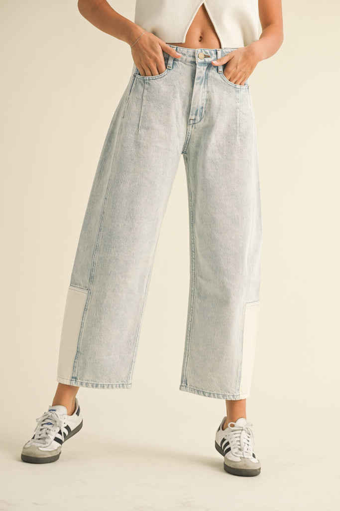 Color Block Denim Barrel Pants