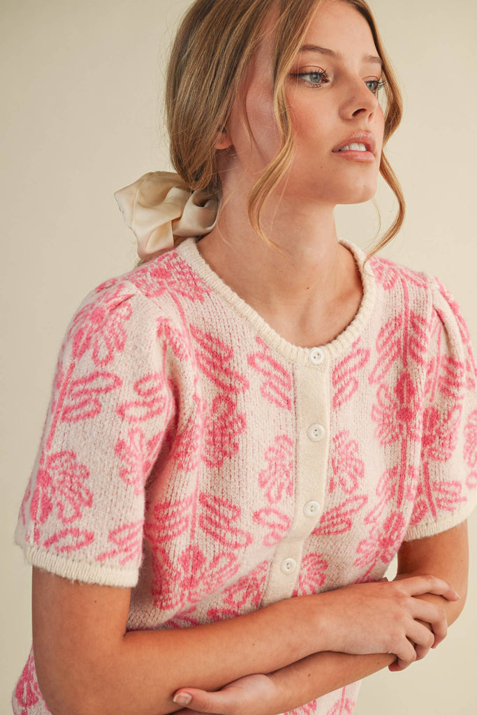 Floral Knit Short Sleeve Sweater