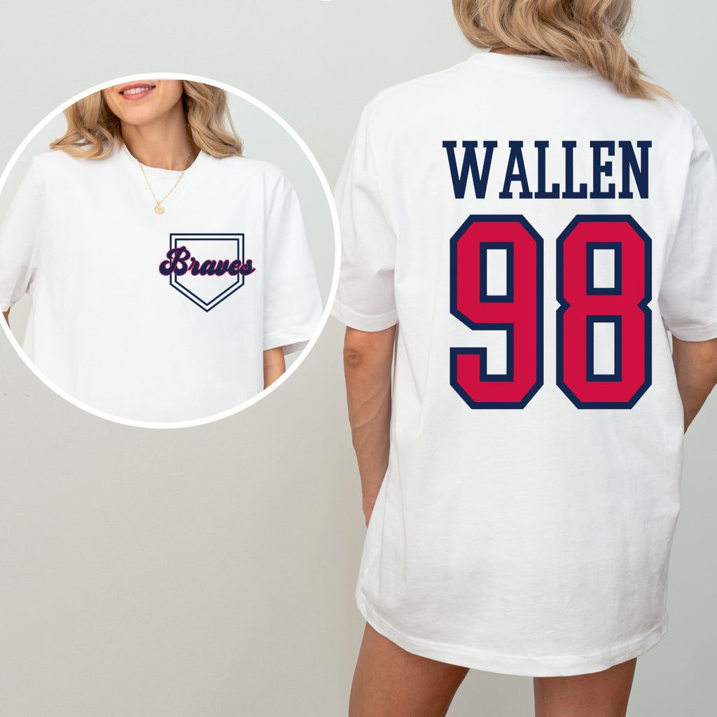 98 Braves Graphic Tee from Sophie May Boutique, oversized fit, perfect for summer casual wear, stylish women’s clothing Gilbert AZ.