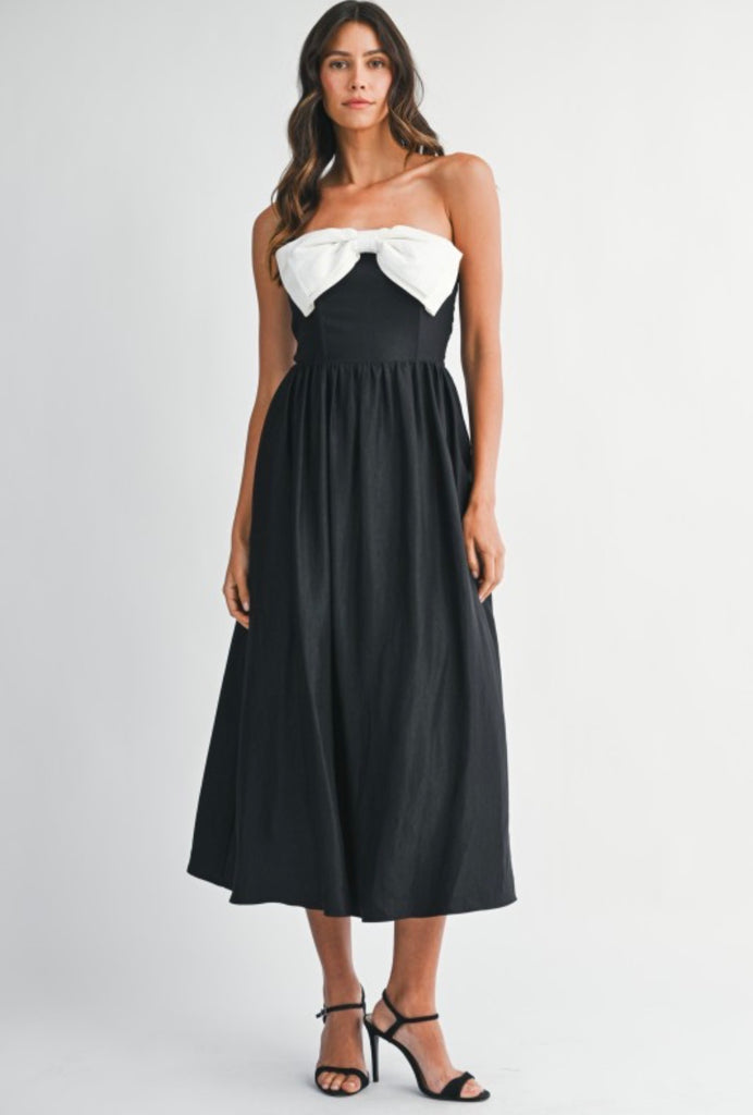 Strapless Oversized Bow Midi Dress
