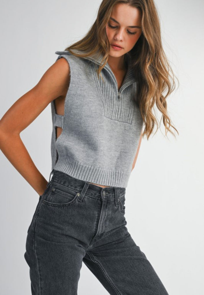 Half Zip Side Slit Vest