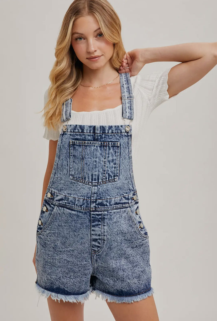 Raw Hem Denim Overalls