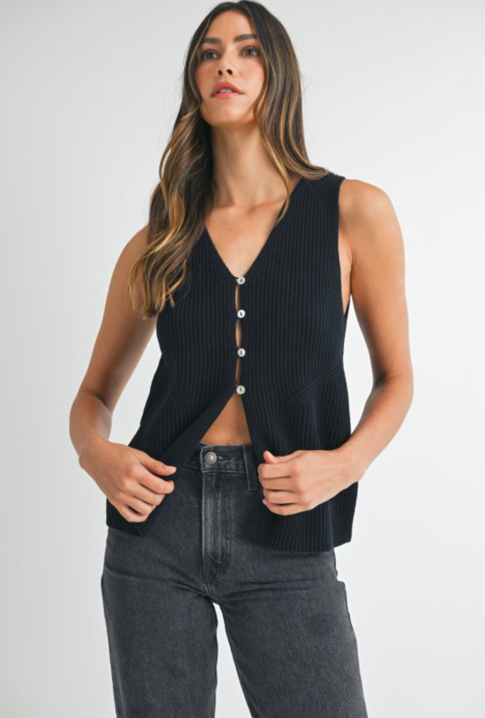 Sleeveless Knit Side Slit Sweater Vest