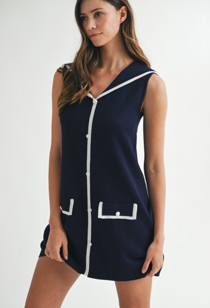 Sailor Collar Knit Midi Dress