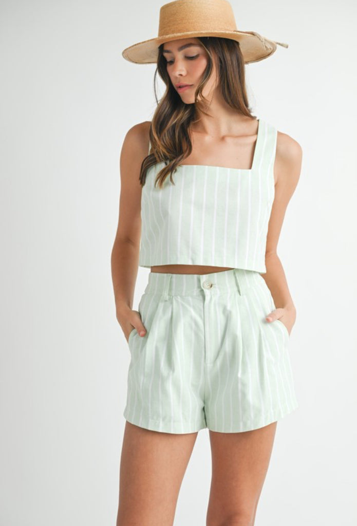 Mint Striped Top/Shorts Set