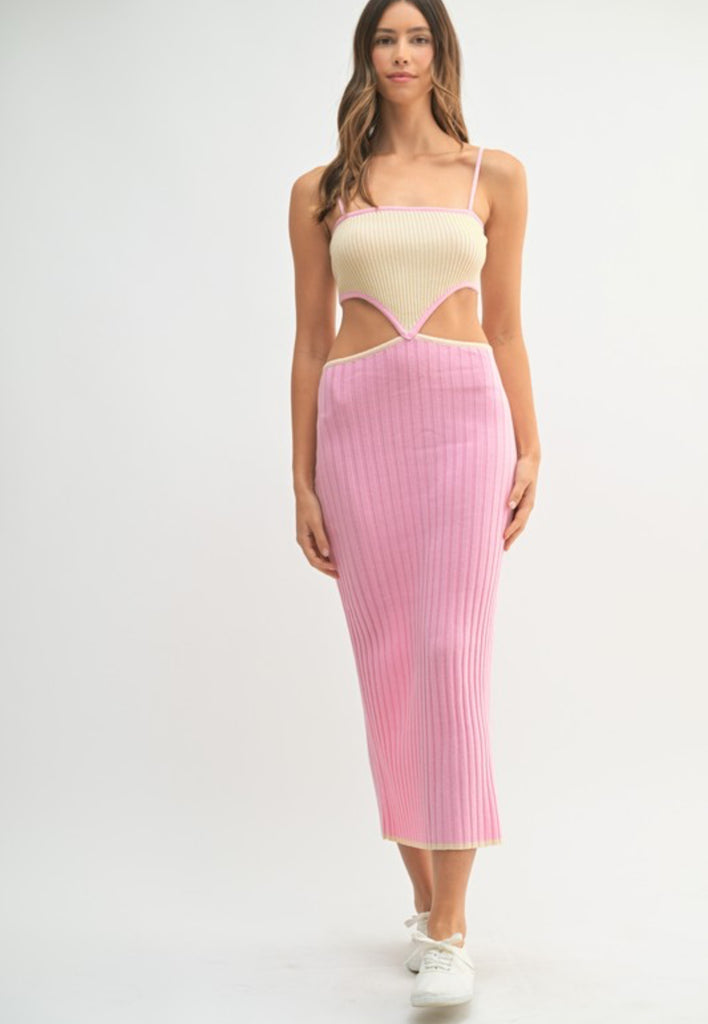 Color block cutout midi dress from Sophie May Boutique, perfect summer dress for women, available in pastel hues.