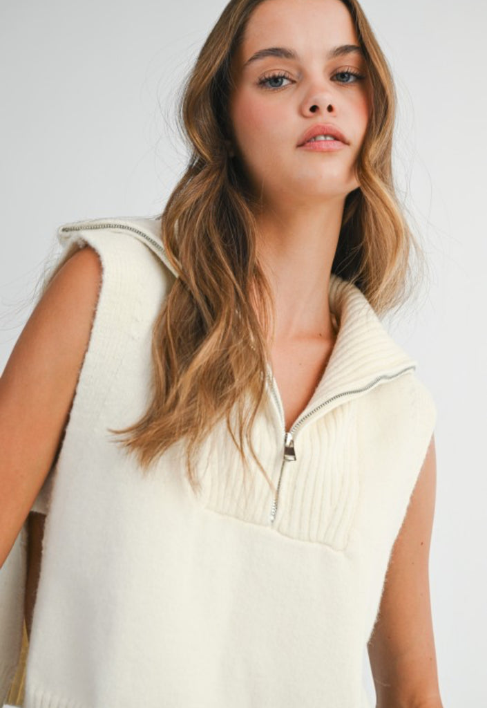 Half Zip Side Slit Vest