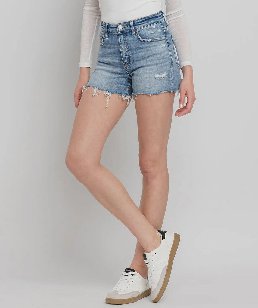 High Rise A Line Denim Shorts