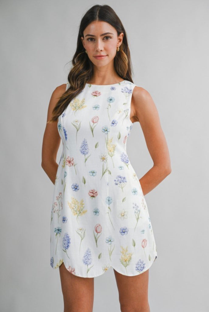 Floral Scalloped Mini Dress