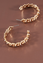 Load image into Gallery viewer, Flower Pearl Hoop Earrings
