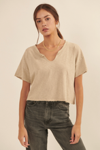 Load image into Gallery viewer, Distressed Split Neck Crop Tee
