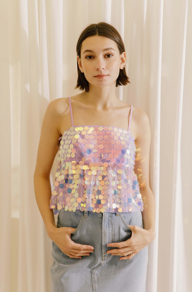 Sequined Baby Doll Cropped Top