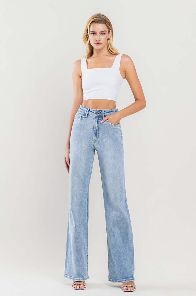 Vintage High Waisted Wide Leg Cropped Flare Jeans For Women With