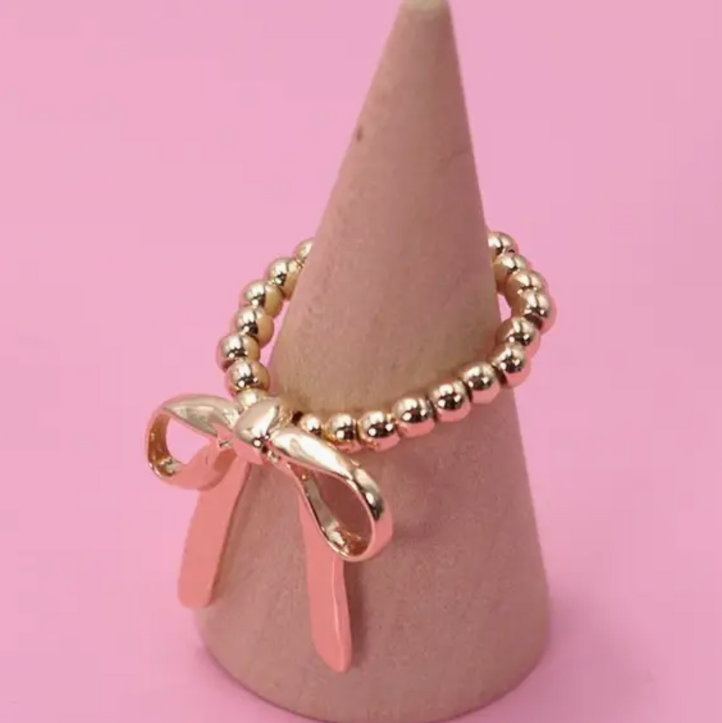Gold Bow Ribbon Stretchable Ring