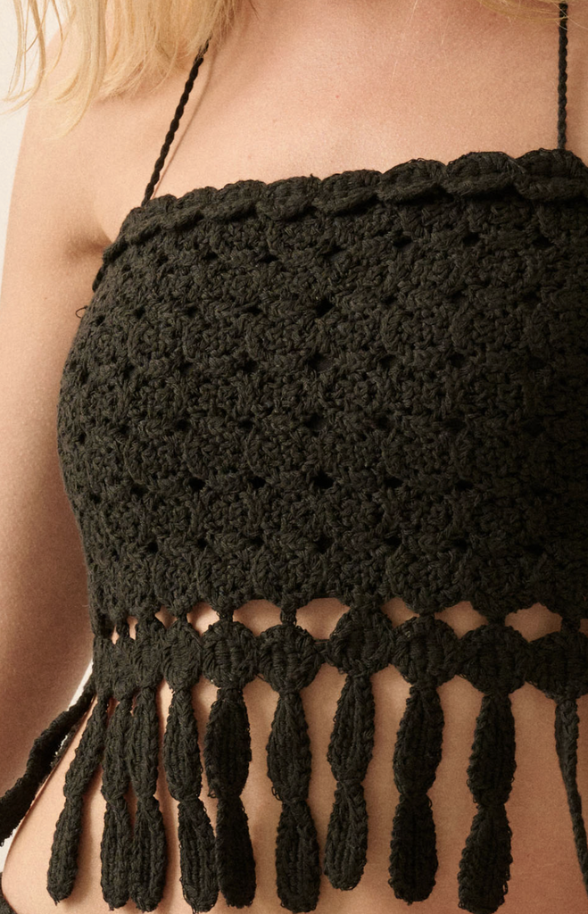 Crochet Knit Cropped Fringe Top