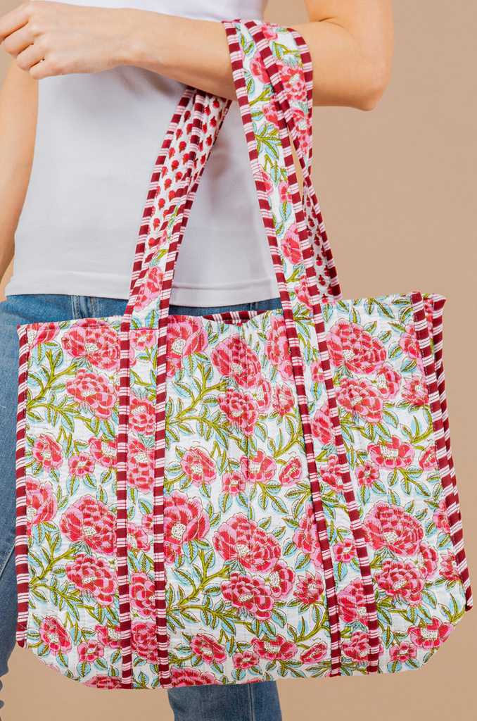 Quilted Tote Bag - Red