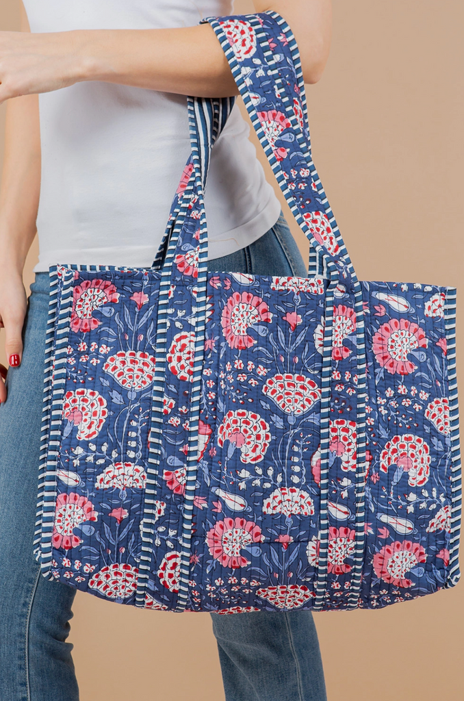 Quilted Tote Bag - Blue