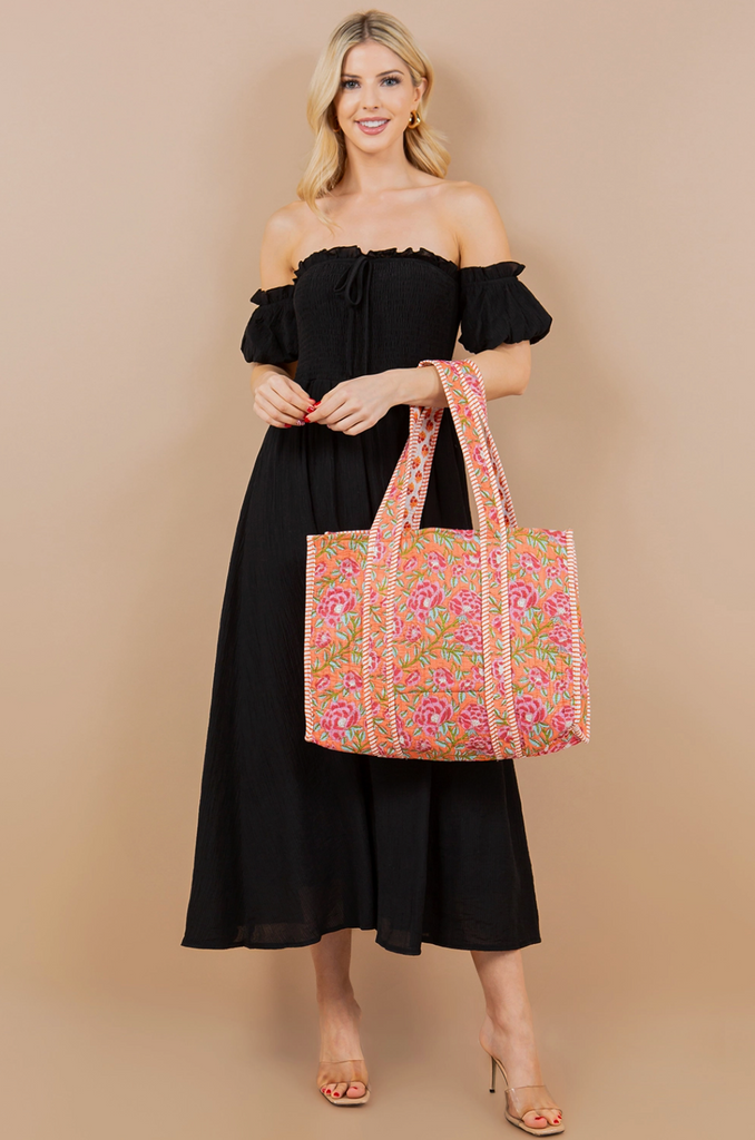 Quilted Tote Bag - Pink