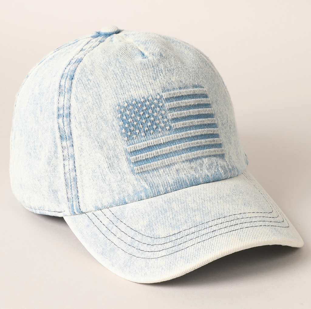 Embossed American Flag Denim Baseball Cap