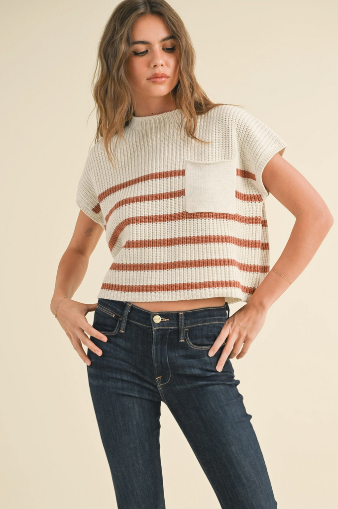 Half Mock Neck Striped Knit Top - Preorder