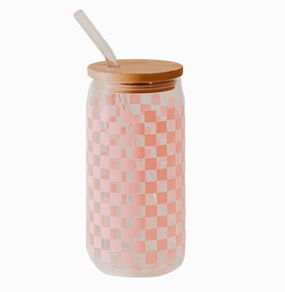 Pink Checkered Glass Cup