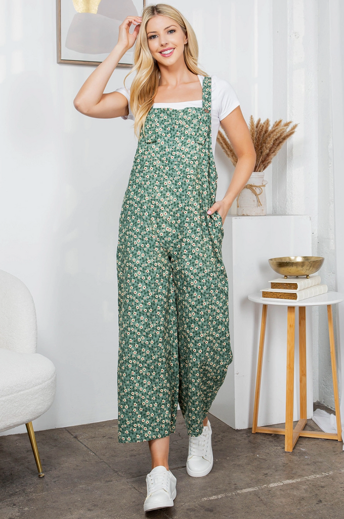 Green Floral Overalls