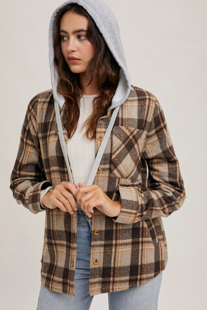 Hooded Flannel Shirt Jacket