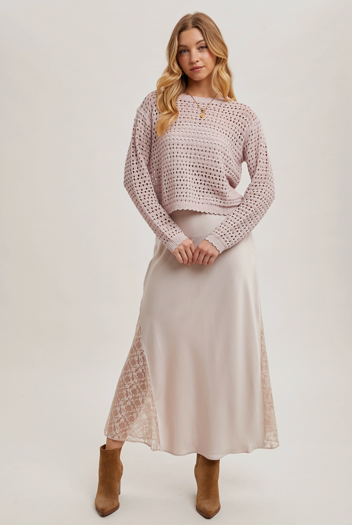 MAISON MARAIS ♥ Lace-trim Satin Midi Skirt /追跡付 Lace Trim Satin Midi Skirt | OAK + FORT – OAK + FORT USA