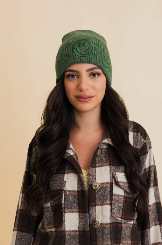 Smiley Face Embroidered Beanie