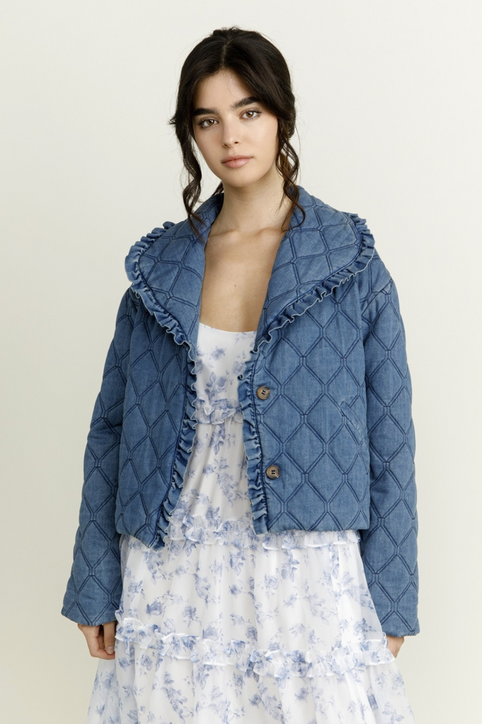 Denim Quilted Puff Jacket