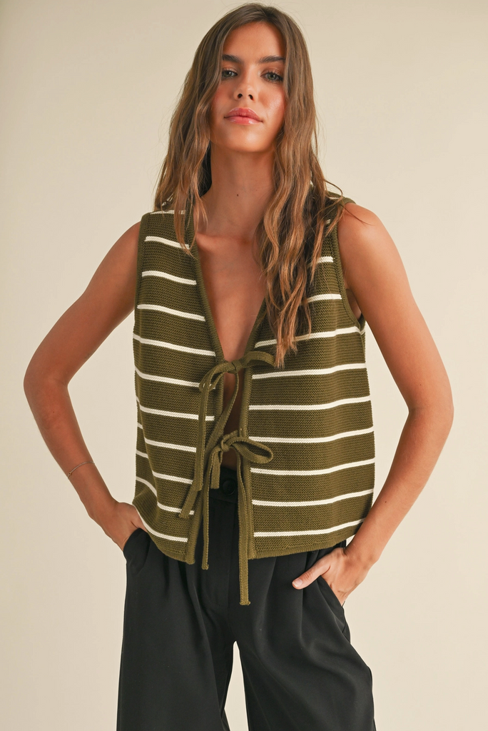 Striped Knitted Vest with Tie Front